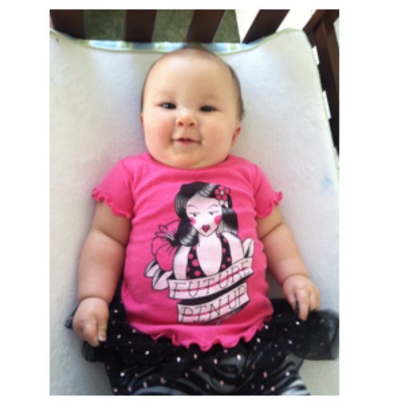 Pink "Future Pin-Up" Hawaiian Model Baby Doll Shirt Sourpuss Vintage Tattoo 5T - Picture 2 of 2